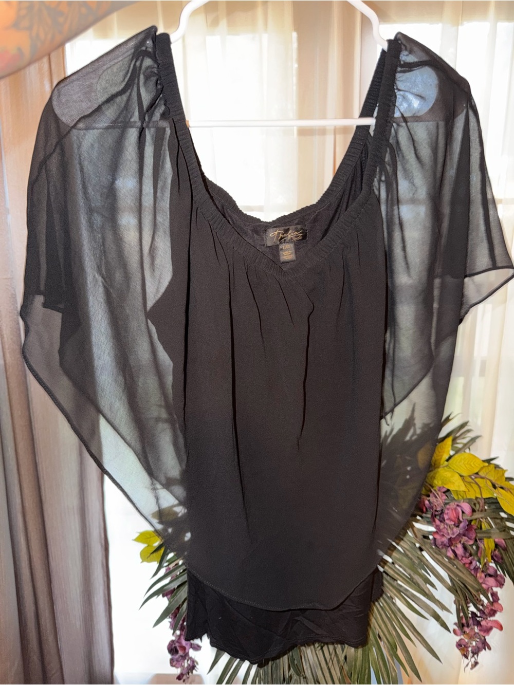 Thalia Sodi Black Sheer Flutter Sleeve Blouse
